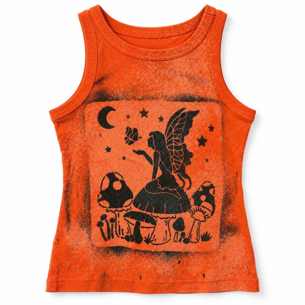 Cato Fairy Mushroom Tank Top Womens Size S Orange Y2K Ribbed Celestial Grunge